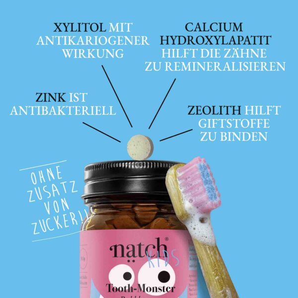 NATCH - Tooth Monster Bubblegum (Zahnpasta Tabs für Kids) – Bild 4