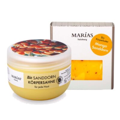 Neue Sommerprodukte von Marías Biokosmetik: Körpersahne Sanddorn und Körperbutter Mango-Sanddorn